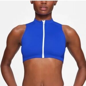 Skims Sporty Zipper Swim Mock Neck Top Cobalt Blue Sleeveless‎ NWT
